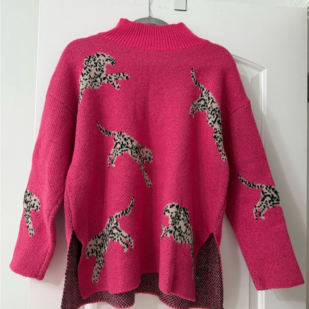 Pink Leopard Print Women's Sweater